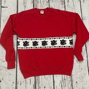 Vintage Pig Animal Print Stitched Red 1980s Crewneck Sweatshirt